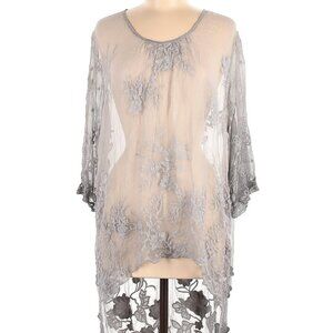 🌸 Gretty Zuegar Peru Sheer Silk Floral Embroidered Tunic 3D Appliqué Boho Luxe